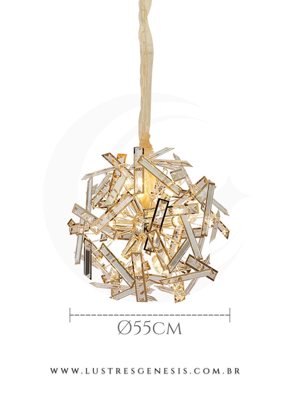 Lustre pendente de cristal moderno Canla Ø55cm com design elegante e sofisticado, ideal para sala de jantar, quartos e sala de estar. Lustres Gênesis loja online de Lustres e Iluminação Decorativa